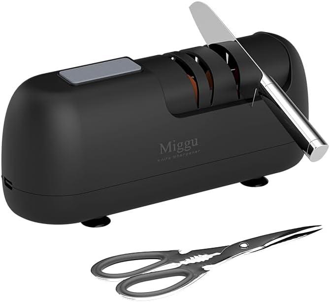 Electric Knife Sharpener, 3-Stage Professional Sharpening with Diamond Abrasives for Kitchen, Serrated Knives