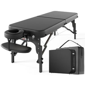 CLORIS 84" Professional Massage Table Portable Reinforced Wooden Leg 2 Folding Lightweight Spa Salon Tattoo Massage Bed Height Adjustable Hold Up to 1100LBS with Carrying Bag Black