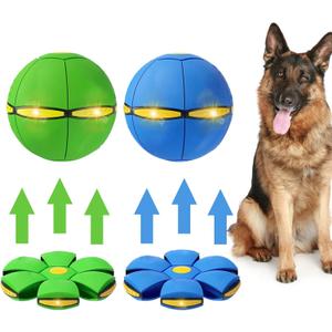 2PCS Dog Flying Disc Toy, Pet Toy Flying Saucer Ball with 3 Light for Dogs, Dog Toy Outdoor Toy Doggy Disc Ball, Outdoor Games (Green+Blue)