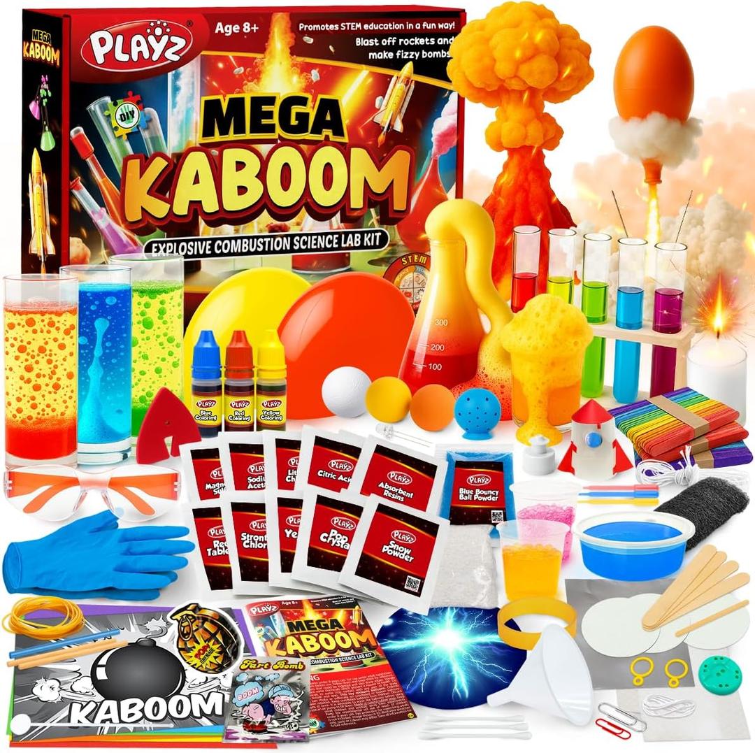 Playz Mega Kaboom! 150+ Explosive Science Experiments Kit for Kids Age 8-12 with 75 App & Video Guided Experiments - Chemistry Set STEM & Educational Toys & Gifts for Boys, Girls, Teenagers & Kids