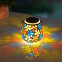 Stargarden Mosaic Solar Lanterns, Glass Hanging Lantern Waterproof Outdoor Haning Lights Flower Decorative Table Lamp for Garden ,Patio,Yard Decor