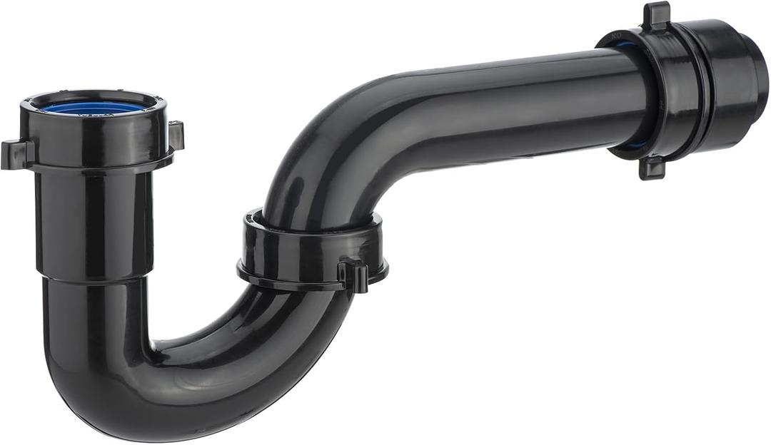 (1 Pack) Yariwiz Black P Trap 1 1/2 Inch for Bathroom Kitchen Sink Drain Pipe Tubular Kit with Black Threaded Adapter and Blue TPE Washer KSD-001B