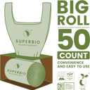 SUPERBIO 1.6 Gallon Handle Tie Compostable Food Scrap Bags For Counter Top Compost Bin, Small Compost Bags, 50 Count, 6 Liter, BPI & OK compost INDUSTRIAL Certified