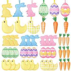 36 Pcs Easter Felt Decorations Hanging Ornaments Bulk Fabric Stuffed Eggs Chickens Carrots Bunnies Ornaments for Home Tree Wall Easter Party Favor Gift Supplies