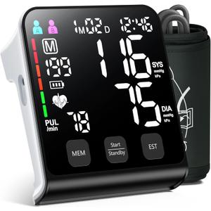 Blood Pressure Monitor for Home Use Automatic Upper Arm Accurate Digital with Wide Range Blood Pressure Cuff, 4.5-Inch LED Screen, 2x199 Readout Dual User Memory, One-Button Operation,Arrhythmia