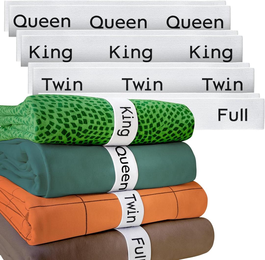 Niagara 8 Pack Bed Sheet Organizer and Storage Label Bands - Fully Elastic Stretchable Linen Closet Organizers and Storage - Bed Sheet Organizer Bands for Bed Sheets, Duvets (Twin, Full, Queen, King)