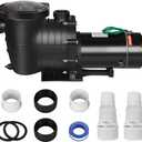 Anbull 1.5HP 6480GPH Pool Pump, Powerful Self Priming Dual Voltage In/Above Ground Swimming Pool Pumps for 15000-31000 Gallons Pools, with Strainer Basket & Drain Plug (1100W/60HZ)