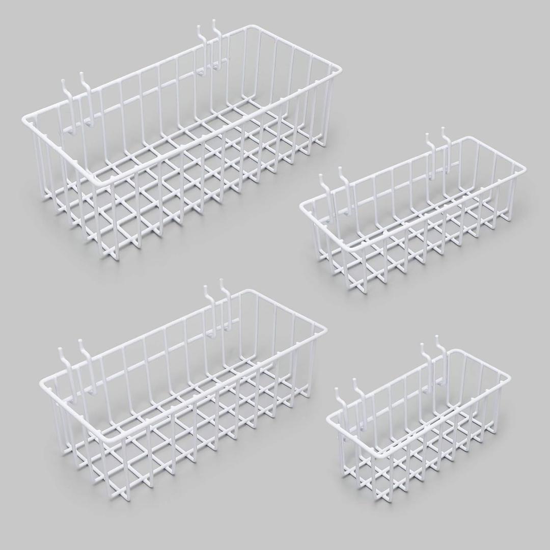 Pegboard Baskets,Pegboard Accessories,Can be Used to Store Items That Are Not Easy to Hang on a Pegboard(4pcs) (White Light-Duty)