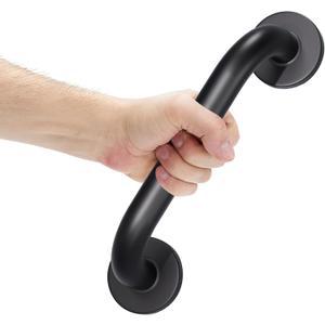 AmazerBath Shower Grab Bars for Seniors Anti Slip, Bath Safety Grab Bar for Needy, Stainless Steel Bathroom Safety Grab Bars, Thickened Bar Bigger Base Holds 500LBS, 12" L x 1.25" D, Black