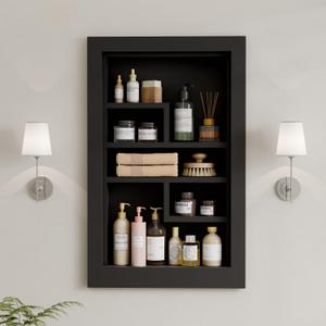 Solid Wood 14 X 24 Recessed Medicine Cabinet,3-Tier, Medicine Cabinet Organizer,Wall Niche, Bathroom Wall Cabinet, Recessed Bathroom Cabinet, Bathroom Cabinet with Storage Black