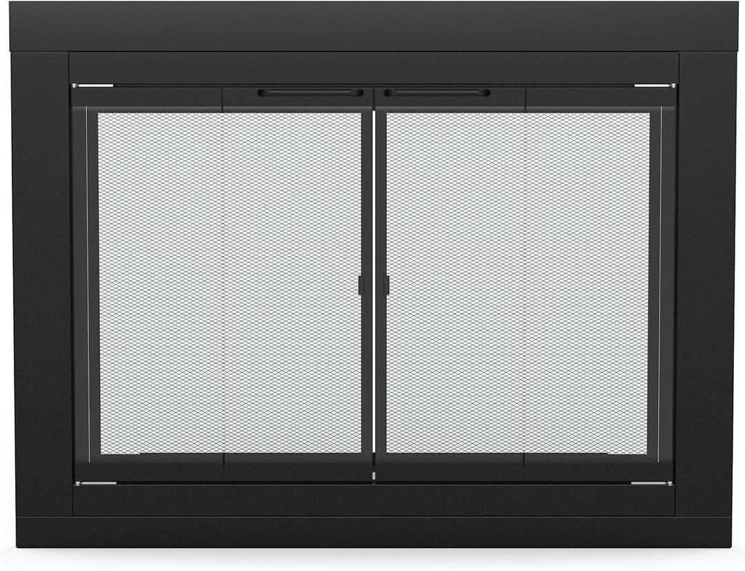 Stanbroil Fireplace Glass Bi-fold Style Door, Black Finish, Large, Decorative Fireplace Screen Door for Fireplace Accessories