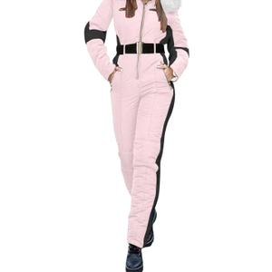 YRAETENM Womens Winter Onesies Ski Jumpsuits Outdoor Sports Waterproof Windproof Snowsuit Fur Collar Coat Slim Ski Outfits,XXL PINK