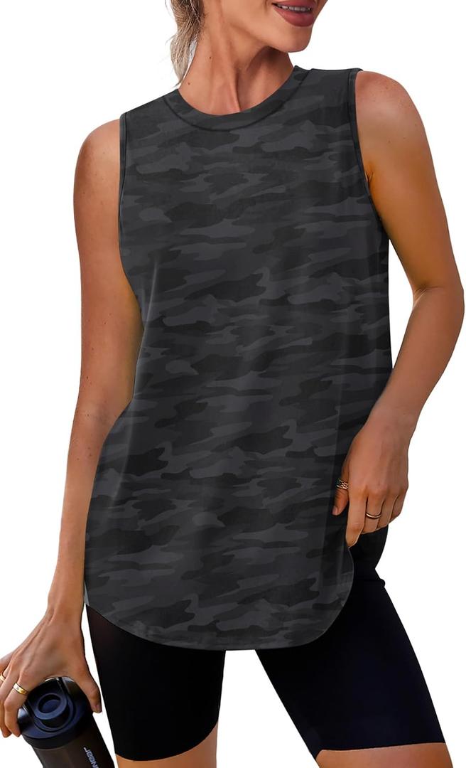 Womens Workout Tank Tops Lightweight Sleeveless Shirts for Women Loose Fit Tops for Athletic Running Tennis Yoga (Black, M)