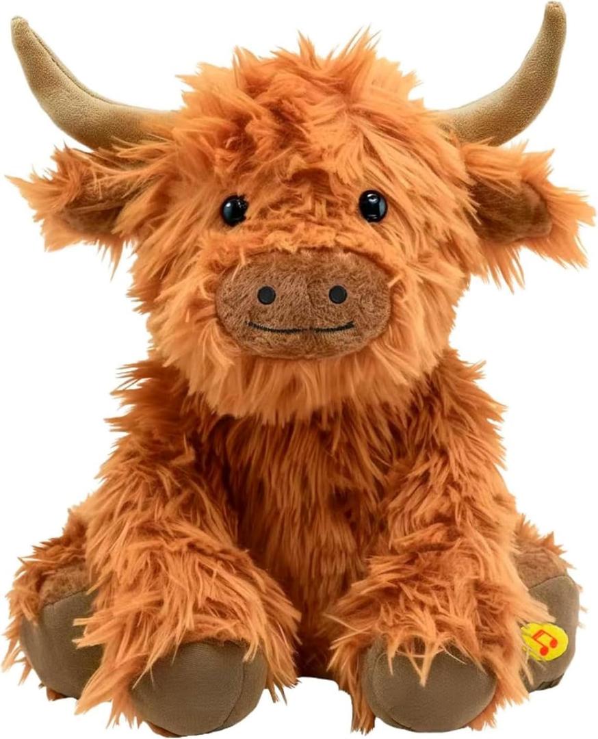 Highland Cow Stuffed Animal Farm Toy, Realistic Highland Cow Plush, Scottish Cow Plush Toy, Farm Animal Cattle Plush Decor Gifts for Adults Kids Baby Girls Boys (Brown2)