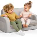 3-in-1 Extra Wide Convertible Kids Couch, Flip Open Toddler Couch to Lounger, Comfy Toddler Chair, Machine-Washable Kids Sofa for Girls, Kid Sofa Bed for Fun Playtime or Comfy Lounging (Gray)