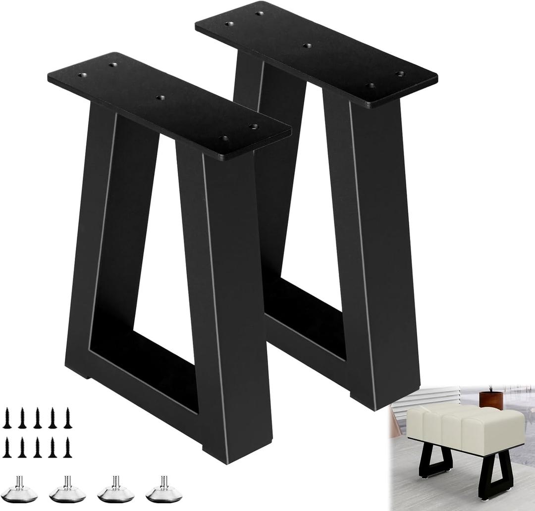 12 Inch Trapezoid Metal Table Legs, DIY Furniture Legs for Coffee Table, Bench Stool Feets Cabinet Chairs Feet Set of 2, Including Screws and Adjustable Feet Pads, Black
