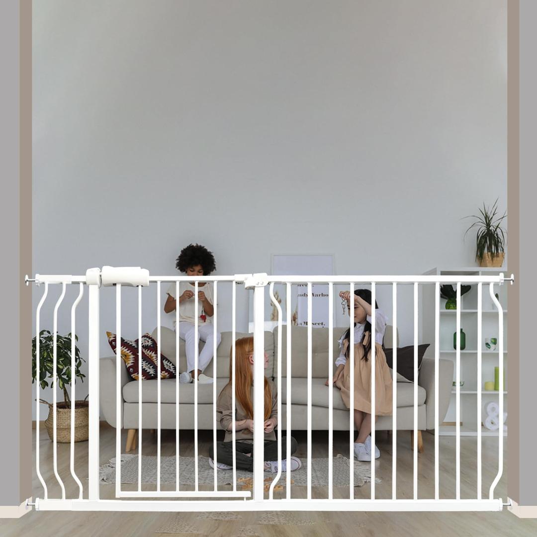 Extra Wide Baby & Dog Gate 62-67 Inch, Pressure Mounted No Drilling, Adjustable Indoor Safety Gate for Stairs & Wide Doorways - Metal Design for Kids and Pets, White