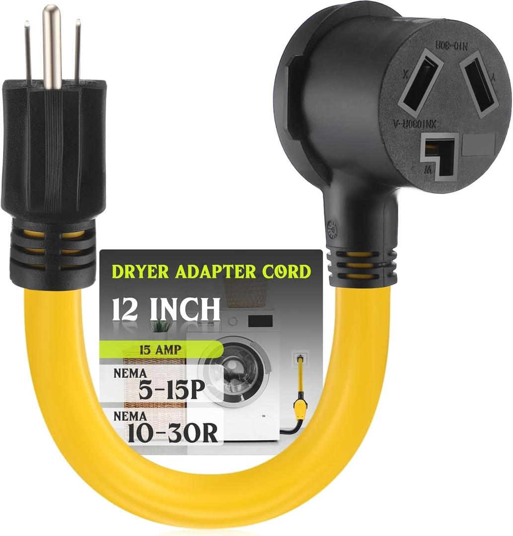Kanayu NEMA 5-15P to 10-30R 15Amp Dryer Adapter Cord Compatible Female Power Adapter 15 Amp 3 Prong Female Receptacle ONLY for 120V Device EV Power Cord, 12Inch long