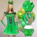 Kvitra St. Patrick's Day Costume Accessories Set for Women, Green Shamrock Tutu Skirt Headband Glitter Glasses Clover Necklaces Long Finger Gloves Blowouts, Saint Patricks Day Suit