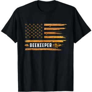 Beekeeping American Flag Honeycomb Honey Bees Beekeeper T-Shirt S