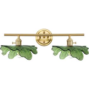 2 Light Bathroom Vanity Lights Over Mirror, Gold Wall sconces with Green Glass Shade Bathroom Sconce mid Century Wall Sconce Light Vintage Wall Lighting Fixture for Bedside Bedroom Doorway