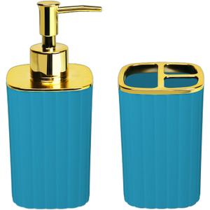2Pack Bathroom Accessories Set, Sky Blue Bathroom Set. Bathroom Toothbrush Holder Set, Includes Dispenser and Toothbrush Holder. Bohemian Bathroom Accessories