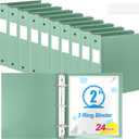 Henoyso 24 Pcs Sage Green 2 Inch 3 Ring Binder Bulk, Fits Letter Size 8.5'' x 11'' Paper, Holds 490 Sheets, 2 Pockets Plastic Binders Pack for School Office Home Organization, Press-to-Open Ring
