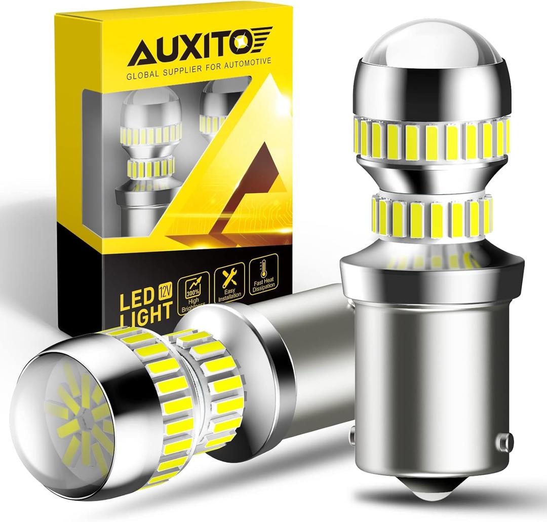 AUXITO 1156 LED Bulb White 400% Super Bright 7506 BA15S P21W LED Light Replacement with Projector for Backup Reverse Tail Brake DRL Turn Signal Parking Light, Pack of 2