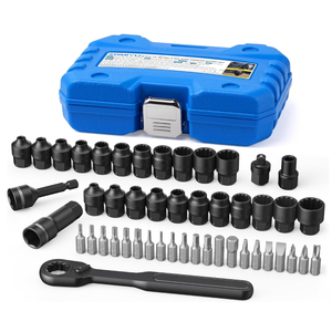 1/4-Inch Pass Through Socket Set, 48-Piece SAE & Metric 12-Point Go-Thru Sockets with 2-in-1 Ratchet (72-Tooth), Adapter, Extension Bar & Sturdy Case, CR-V Steel