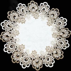 AMZALI Embroidered Placemats, Stain Resistant Lace Lunch mats Place Mats, Home Kitchen Dining Table Mats Doilies, Round Lace Placemats Table Centerpiece, Topper Pack of 4, Round 16 Inch (Beige)