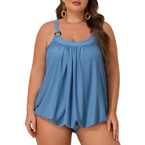 Aleumdr Plus Size Tankini Swimsuit for Women 2 Piece Tummy Control Bathing Suit Blouson Flowy Swim Dress with Bottom, Size 2X