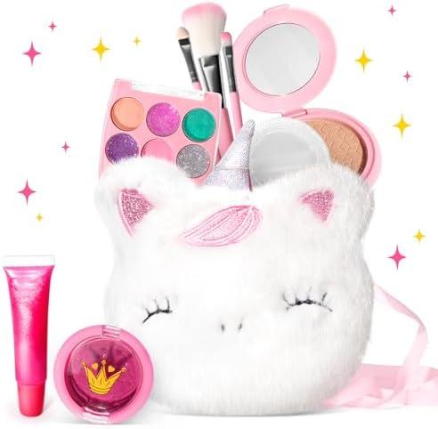 ULOVEME Kids Real Makeup Kit for Little Girls - Real, Non Toxic, Washable Make Up Toy - Umicorn Toys Gift for 3 4 5 6 7 8 9 10 12 Years Old Girls Birthday (Mini White Umicorn)