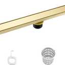 24-Inch Linear Shower Drain Brushed Gold, Rectangular Gold Shower Floor Drain with Tile Insert Cove & Hair Strainer