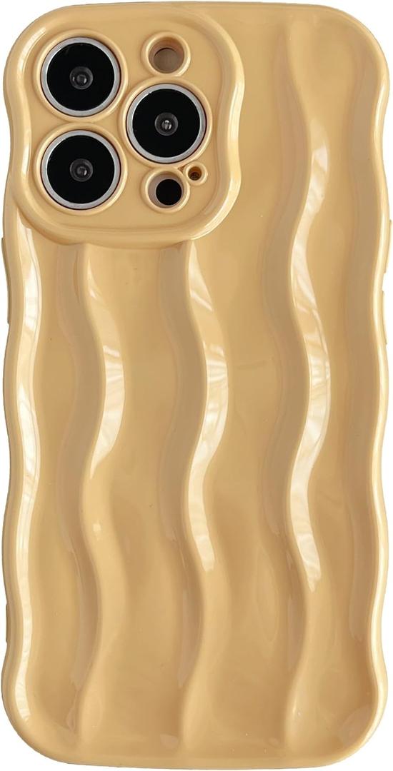 Caseative for iPhone 13 Pro Case,Water Ripple Pattern Curly Wave Frame Soft Compatible with iPhone Case (Khaki,iPhone 13 Pro)
