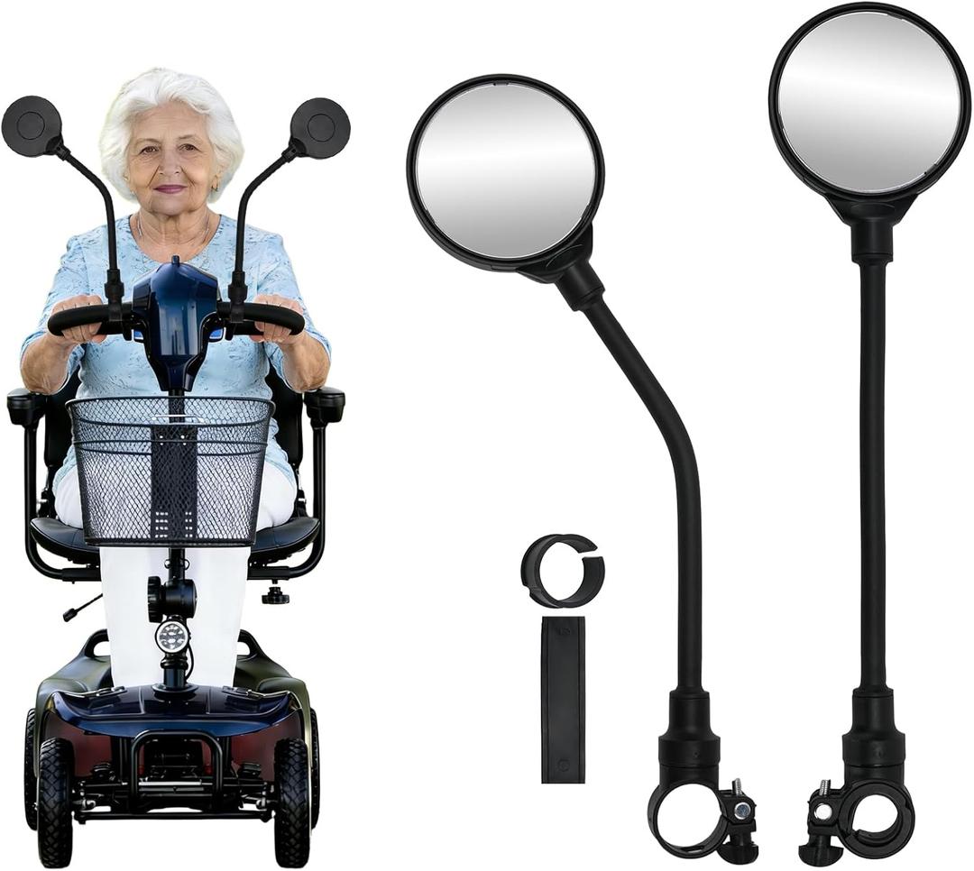 2Pcs Electric Scooter Rear View Mirrors, Adjustable 360 Rotating Wide-angle Mobility Scooter Rear View Mirrors for Elderly, Universal Fit Wheelchair Accessories
