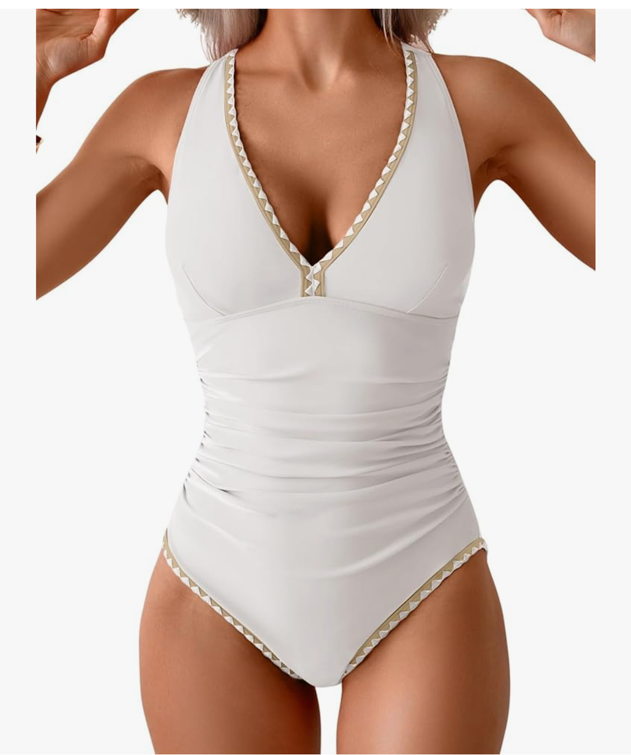 B2prity One Piece Swimsuit for Women Tummy Control Ruched Bathing Suit Push Up Tie Back Swimwear Shell Stitched, M
