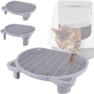 Cat Litter Box Step, 20.1"x 16"x 6" Dual-Layer Litter Trapping Ramp for Senior and Kittens, 2 Stool Heights, Protects Floors from Urine Messes(Grey)