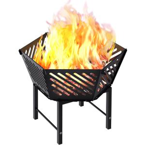 22.5 Inch Portable Hexagon Fire Pit with Travel Bag  Heightened Smokeless Design Outdoor Wood Burning Fire Pit for Camping, Backyard, Patio, Bonfire, Picnic and BBQ, Diagonal Hollow Style