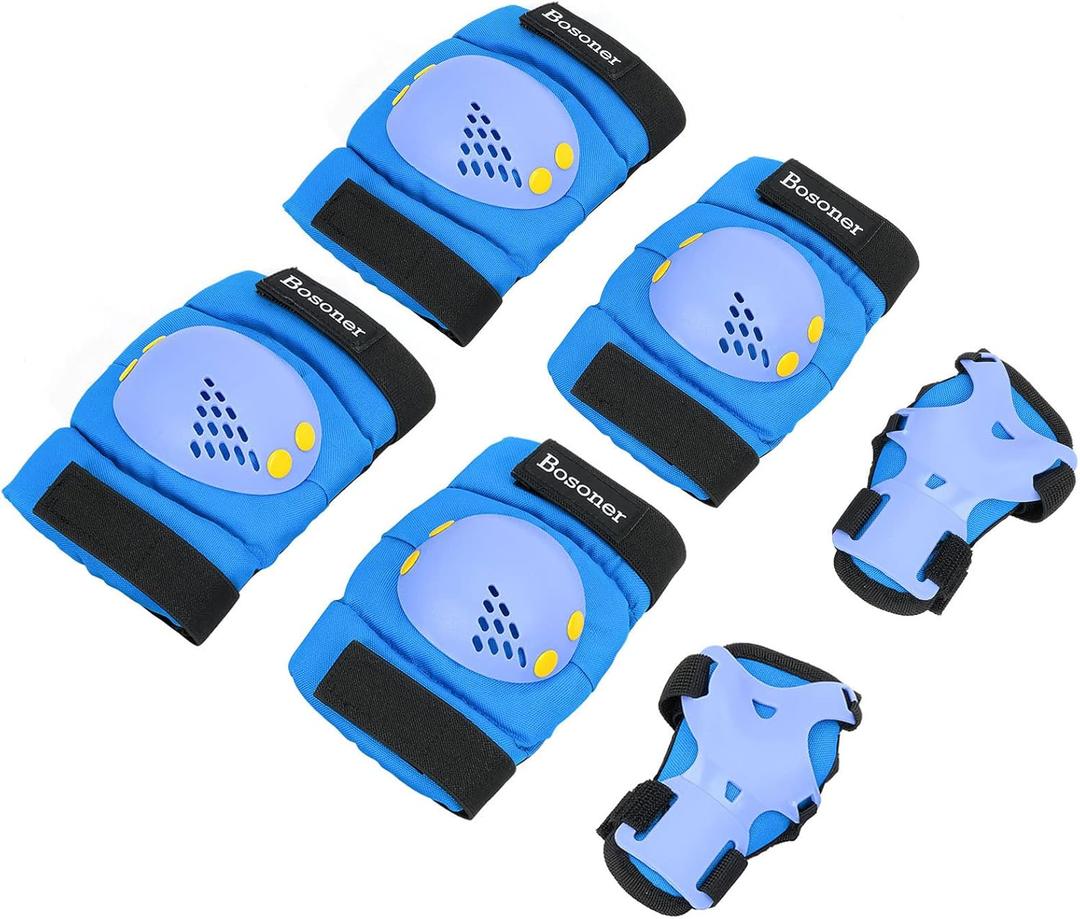 BOSONER Kids/Youth Knee Pads Elbow Pads Wrist Guards Set for 3-15 Years, Child Protective Gear Set for Roller Skates, Cycling, BMX Bike, Skateboard, Inline Skating, Scooter Riding Sports (Navy blue)