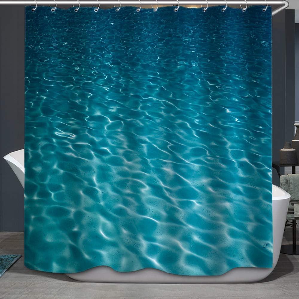Ocean Decor Shower Curtain, Underwater Blue Ocean Waves Blue Ripple,Seascape Bright Sunshine Through Deep Blue Sea View Polyester Cloth Print Bathroom Curtains Include Hooks Sets 70w by 70L