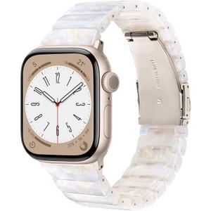V.R.HOPE Apple Watch Band for Series 11/10/9/8/7 38mm 40mm 41mm 42mm Fashion Lightweight Resin Dressy Strap for Women Bracelet Compatible with iWatch 6/5/4/3/2/1/SE (Fluorescent White-Starlight)