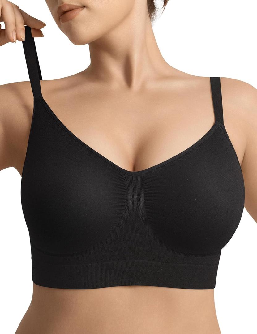 Bralettes for Women with Support Comfortable Bras No Underwire Seamless Everyday Bras Black, 2XL