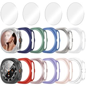 12+4 Pack Case for Samsung Galaxy Watch Ultra 47mm 2025/2024 with Tempered Glass Screen Protector, Waterproof Hard PC Scratch Resistant Protective Cover Compatible with Galaxy Watch Ultra
