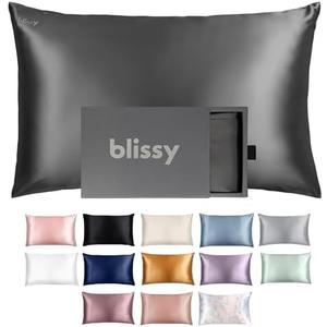 Blissy Silk Pillowcase - 100% Pure Mulberry Silk - 22 Momme 6A High-Grade Fibers - Silk Pillow Cover for Hair & Skin - Regular, Queen & King with Hidden Zipper (King, Grey)