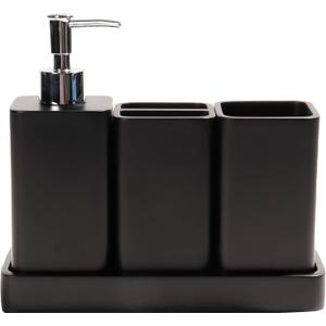 YMXYJM Bathroom Accessories Set, 4 Pcs Bathroom Accessory Set, Soap Dispenser, Toothbrush Holder, Qtip Holder Set, Bathroom Sets Complete, Bathroom Sink Set for Modern Home Decor, Black