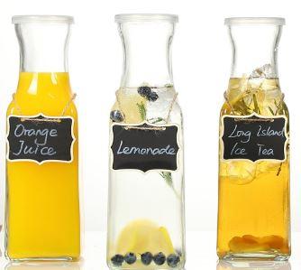 Set of 3 Square Glass Carafe with Lid, 1 Liter Clear Glass Pitcher, Beverage Serveware Carafe for Mimosa Bar, Brunch, Cold Water, Juice, Milk, Iced Tea, Lemonade