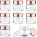 8 Pcs 60g/2oz Cream Jars Glass Cosmetic Containers Empty Glass Sample Jars with Leakproof Lids for Makeup Lotion Eye Creams Scrub Home Travel - Clear