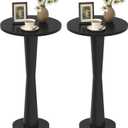 LAATOOREE Small Round Side Tables Set of 2, Wood Pedestal Drink Tables, Accent Coffee End Tables with Solid Wood Leg for Small Space, Living Room, Bedroom, Corner (2, Black)