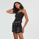 Kisidoo Women's Denim Skirt Vintage Star Patchwork Party Club Jean Skirt Casual Y2k Mini Skirt Skorts Skirts for Women (Black, L)