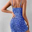 Milumia Women's Ditsy Floral Ruched Cami Mini Dress High Waist Spaghetti Strap Pencil Dress (Royal Blue)
